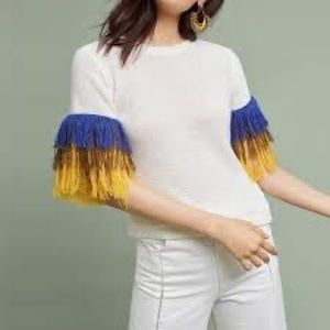 Anthropologie English Factory Tassel Fringe Sleeve Sweater Medium